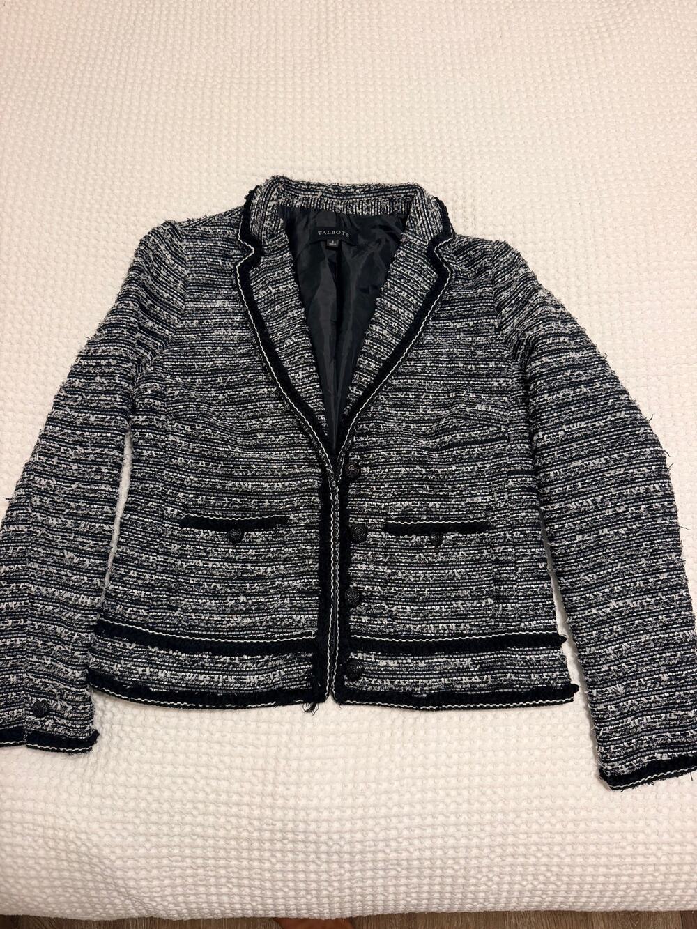 Talbots Tweed Blazer Jacket in White/Black Size 2 Regular